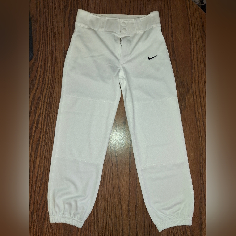 Nike Kids White Softball/baseball Pants with Black Logo